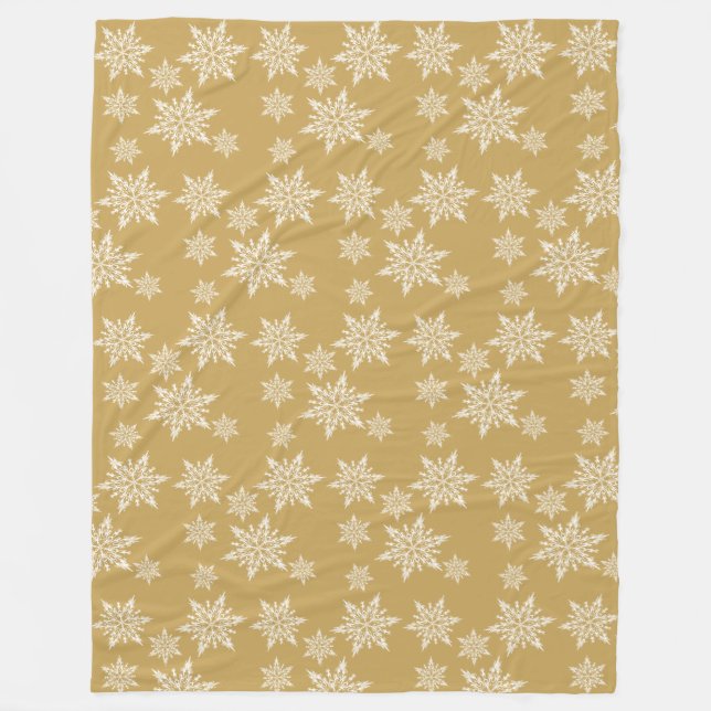 Glittering Gold and White Christmas Snowflakes Fleece Blanket (Front)