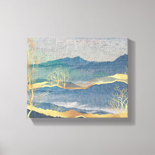 Glittering Gold & Blue Landscape Canvas Print