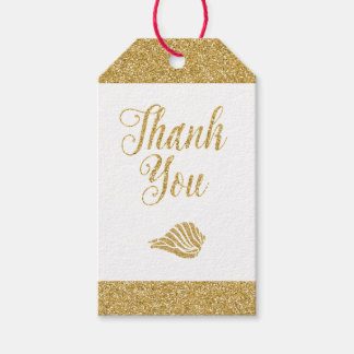 Glittering Gold Gift Tags - Thank You, Sea Shell