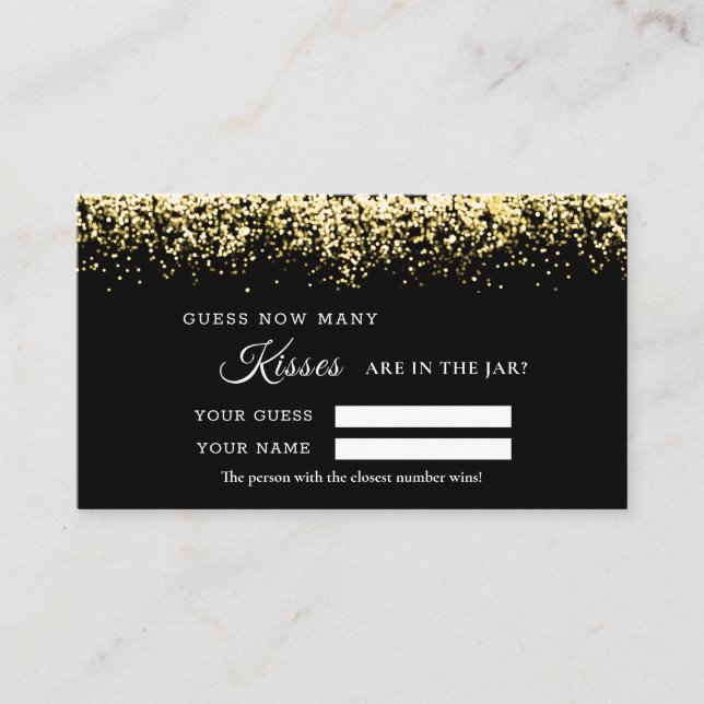 Glittering Gold How Many Kisses Shower Game card (Front)