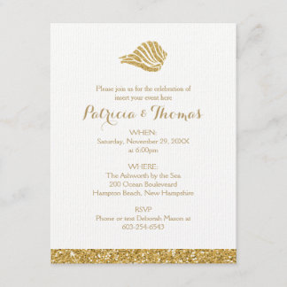 Glittering Gold Invitations | Sea Shell