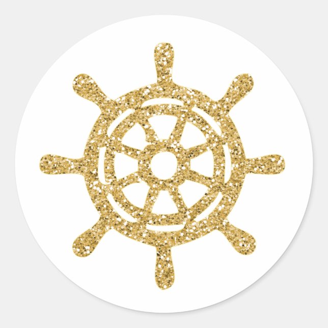 Glittering Gold Nautical Ship's Wheel Classic Round Sticker (Front)