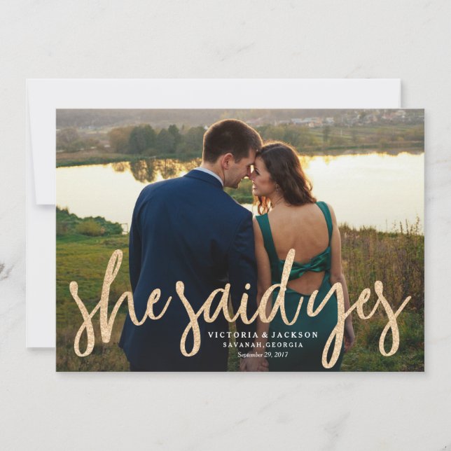 Glittering Gold Save the Date Photo Announcement (Front)