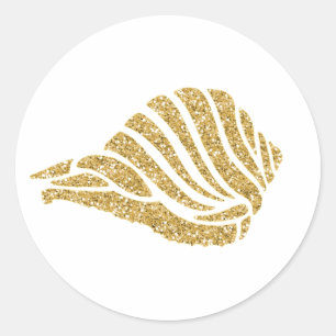 Glittering Gold Sea Shell Classic Round Sticker