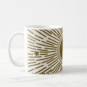 Glittering golden sun, vintage rays. coffee mug