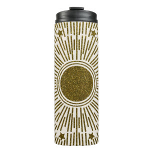 Glittering golden sun, vintage rays. thermal tumbler