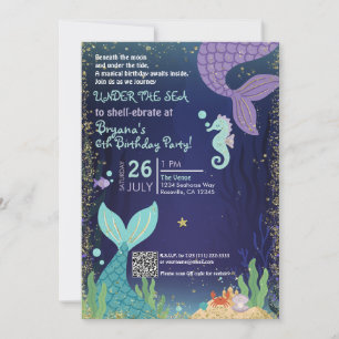Glittering Grotto Under the Sea Mermaids Birthday  Invitation