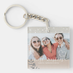 Glittering Hearts Besties Photo  Keychain