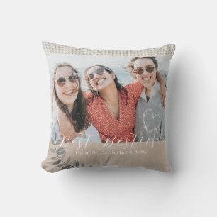 Glittering Hearts Besties Photo Throw Pillow