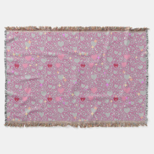 Glittering Hearts Pattern 01 Lgrey BG Throw Blanket