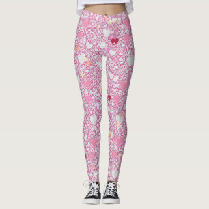 Glittering Hearts Pattern 01 Offwhite BG Leggings