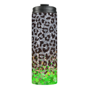 Glittering Leopard Print with Shamrock Overlay Thermal Tumbler