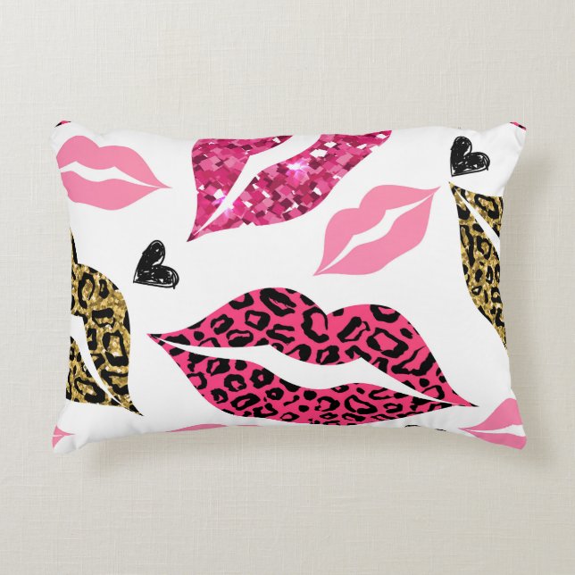 Glittering Lips: Leopard Fashion Pattern Accent Pillow (Front)