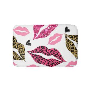 Glittering Lips: Leopard Fashion Pattern Bath Mat