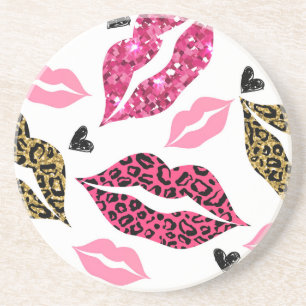 Glittering Lips: Leopard Fashion Pattern Coaster