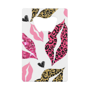Glittering Lips: Leopard Fashion Pattern Credit Card Bottle Opener