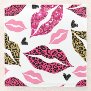 Glittering Lips: Leopard Fashion Pattern Glass Coaster