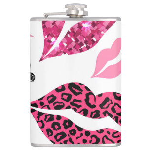 Glittering Lips: Leopard Fashion Pattern Hip Flask