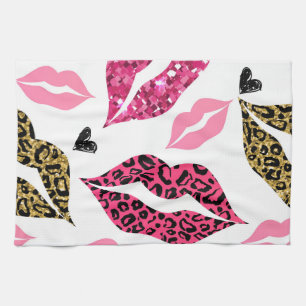 Glittering Lips: Leopard Fashion Pattern Kitchen Towel