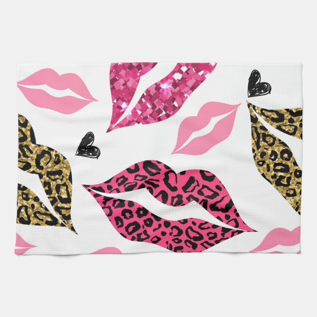 Glittering Lips: Leopard Fashion Pattern Kitchen Towel (Horizontal)