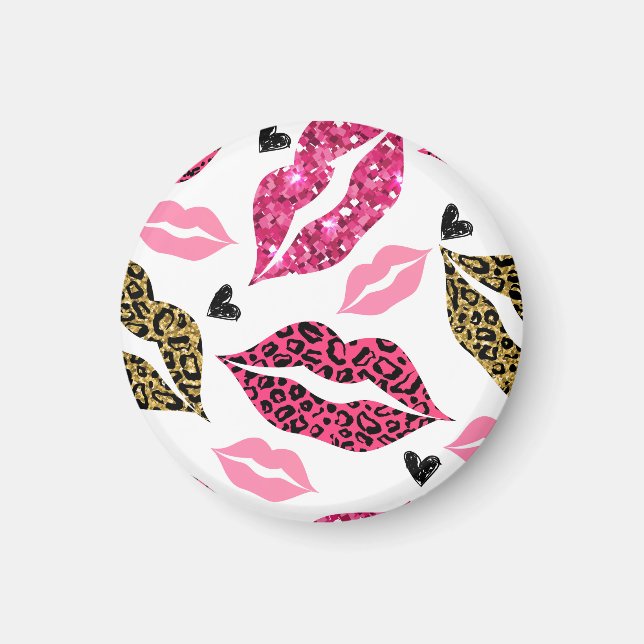 Glittering Lips: Leopard Fashion Pattern Magnet (Front)