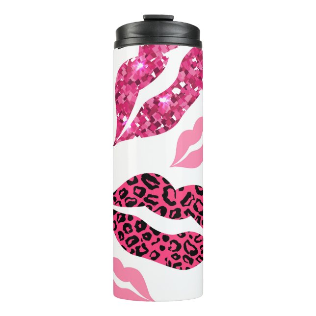 Glittering Lips: Leopard Fashion Pattern Thermal Tumbler (Front)