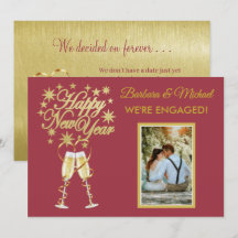 Glittering New Years Engagement Gold Red Announce