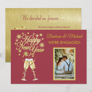 Glittering New Years Engagement Gold Red Announce Invitation