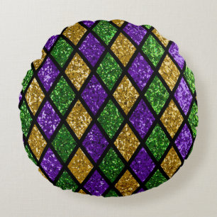 Glittering paillettes diamonds, festive background round pillow