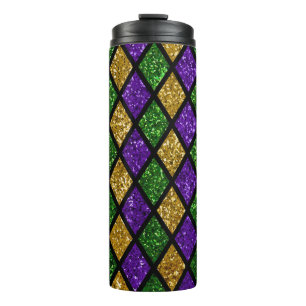 Glittering paillettes diamonds, festive background thermal tumbler