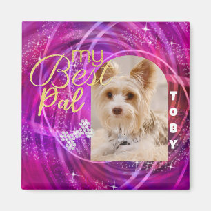 Glittering Pet Dog Photo Mangenta  Magnet