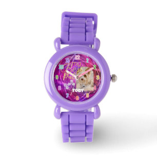 Glittering Pet Dog Photo Mangenta  Watch
