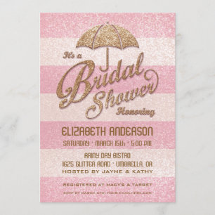 Glittering Pink Bold Stripes Bridal Shower Invite