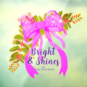 Glittering Pink Bow  Ribbon Christmas Pink Window Cling