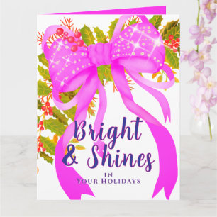 Glittering Pink Ribbon Christmas Card