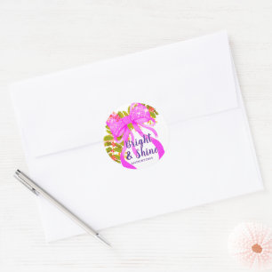 Glittering Pink Ribbon Christmas Classic Round Sticker