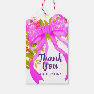 Glittering Pink Ribbon Christmas Gift Tags