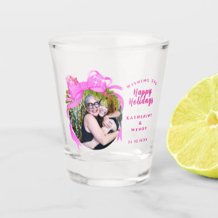 Glittering Pink Ribbon Photo Christmas Shot Glass