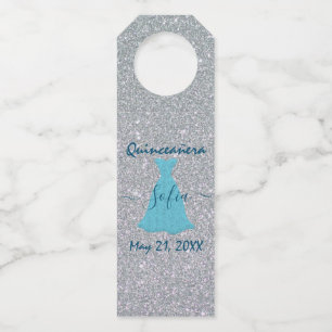 Glittering Quinceanera Commemoration Bottle Tag