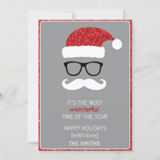 Glittering Santa with Glasses Holiday Card