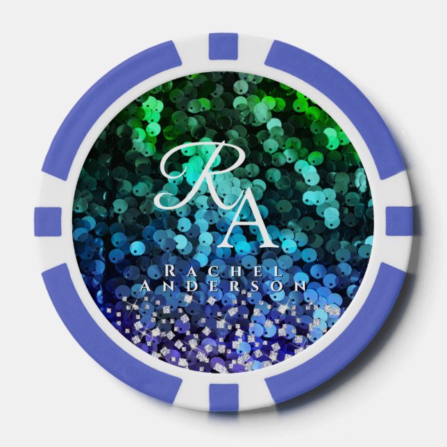 Glittering Sequin  Monogram  Poker Chips (Front)