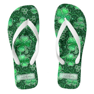 Glittering Shamrocks and Swirls ID289 Flip Flops