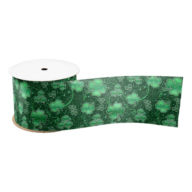 Glittering Shamrocks and Swirls ID289 Satin Ribbon (Spool)