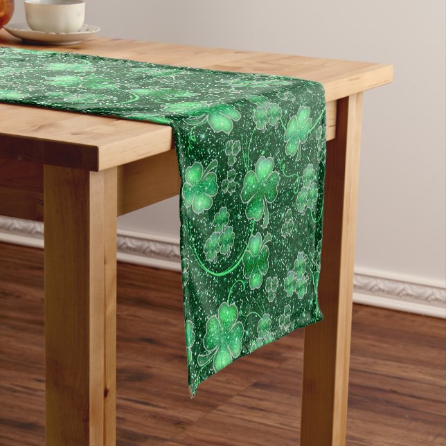 Glittering Shamrocks and Swirls ID289 Short Table Runner (In Situ)