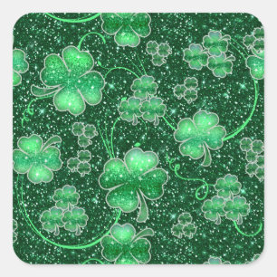 Glittering Shamrocks and Swirls ID289 Square Sticker
