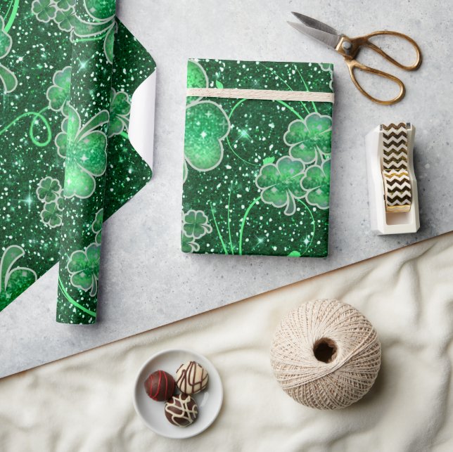 Glittering Shamrocks and Swirls ID289 Wrapping Paper (Crafts)