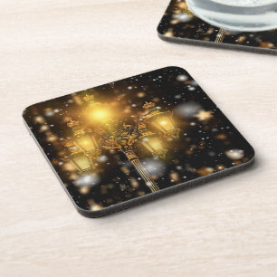 Glittering Snow Falling on the Lamp Coaster