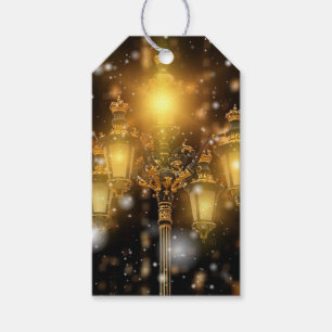 Glittering Snow Falling on the Lamp   Gift Tags
