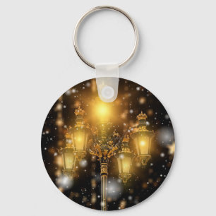 Glittering Snow Falling on the Lamp  Keychain