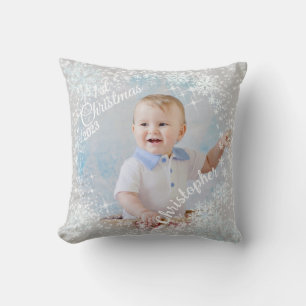 Glittering Snow Flakes Grey Throw Pillow